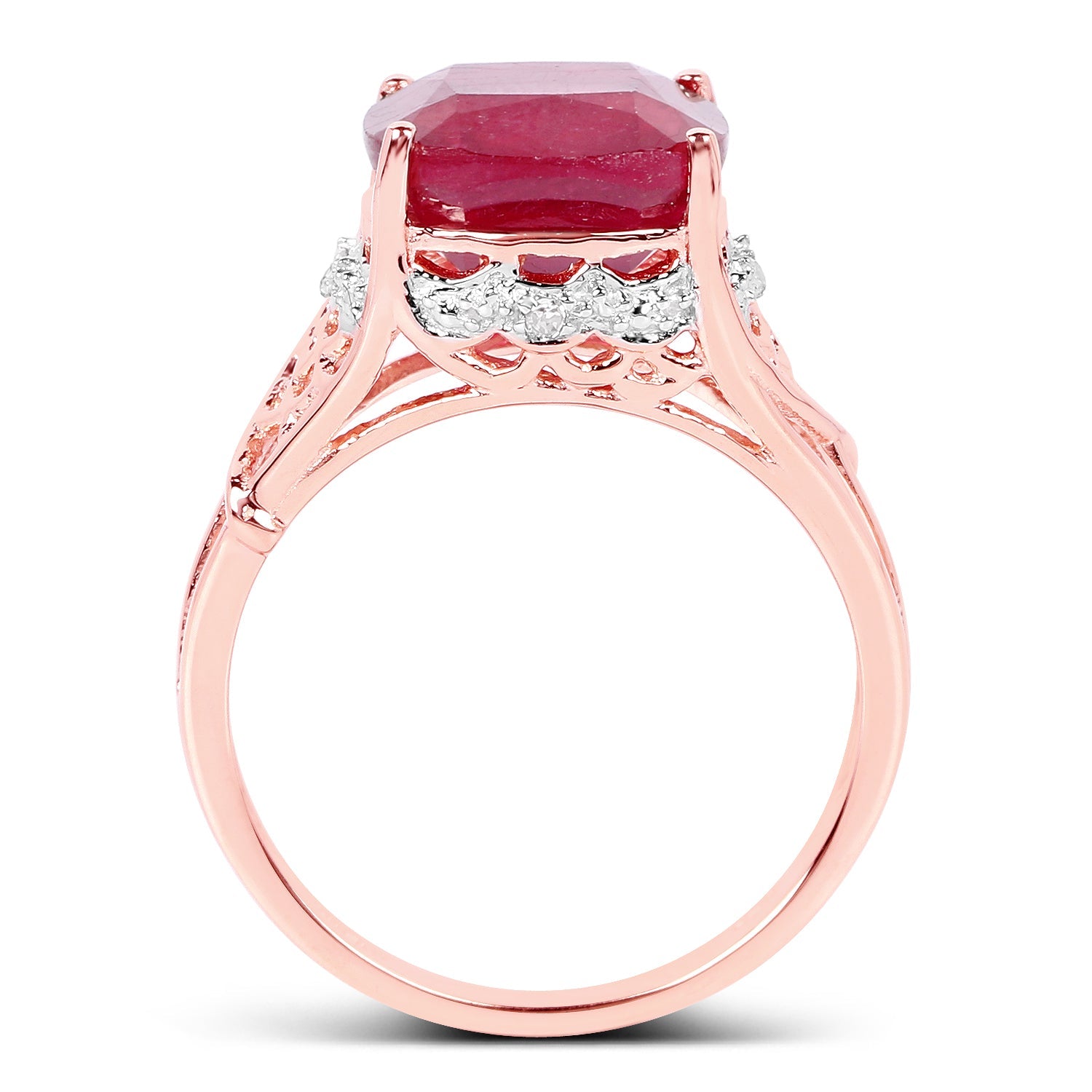 14K Rose Gold Plated 5.54 Carat Genuine Glass Filled Ruby &amp; White Topaz .925 Sterling Silver Ring by Bids.com