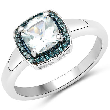 0.83 Carat Genuine Aquamarine and Blue Diamond .925 Sterling Silver Ring by Bids.com