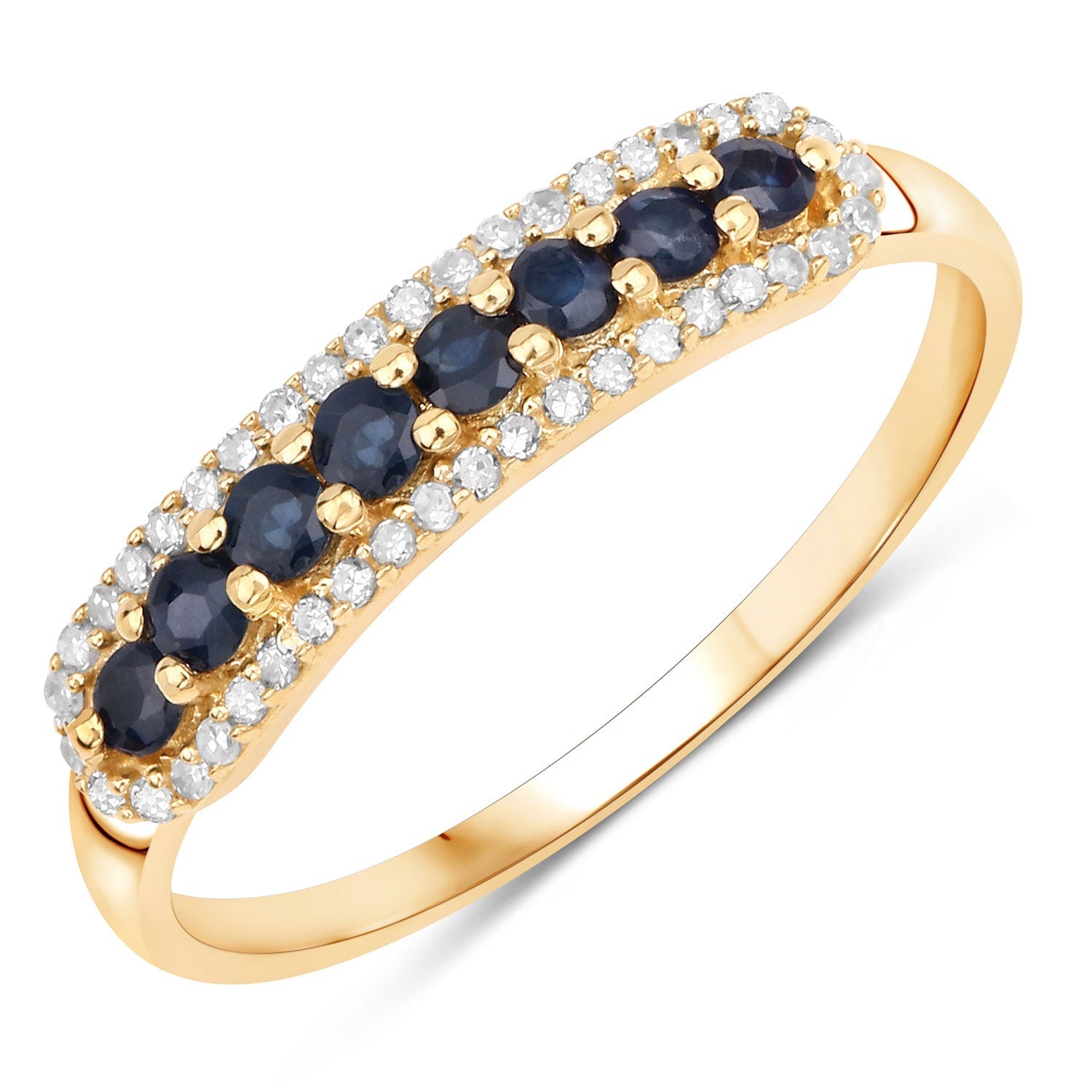 0.43 Carat Genuine Blue Sapphire and White Diamond 14K Yellow Gold Ring  DestGlow