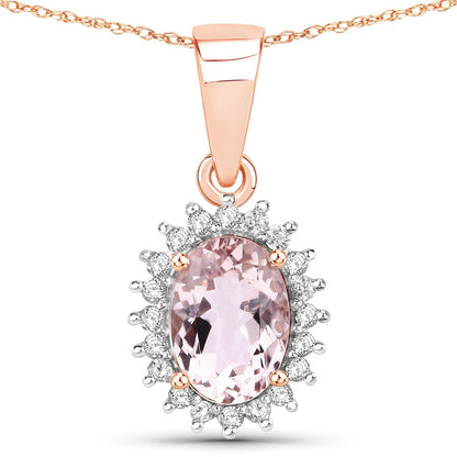 0.81 Carat Genuine Morganite and White Diamond 14K Rose Gold Pendant  DestGlow