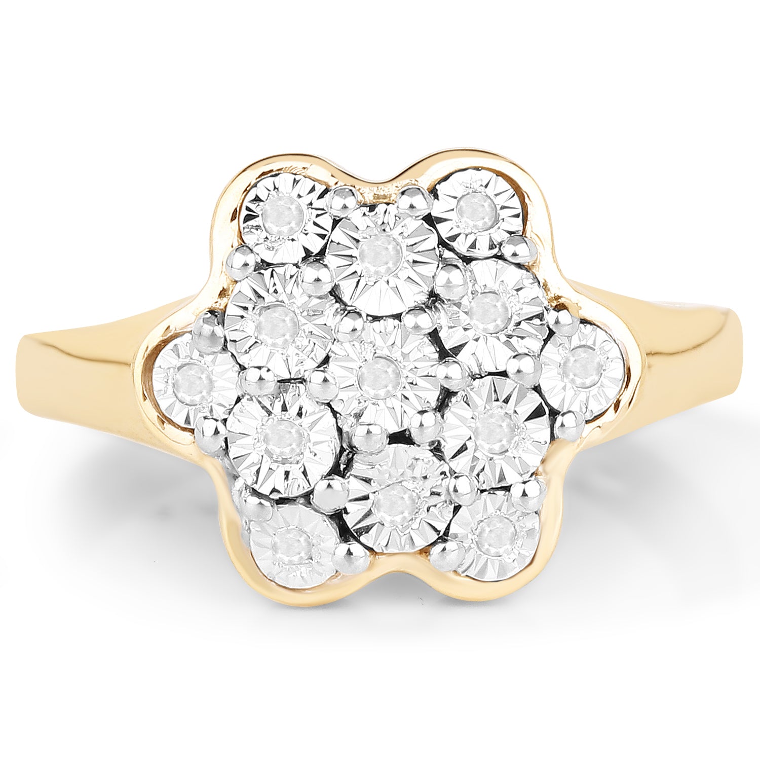 14K Yellow Gold Plated 0.07 Carat Genuine White Diamond .925 Sterling Silver Ring by Bids.com