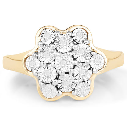 14K Yellow Gold Plated 0.07 Carat Genuine White Diamond .925 Sterling Silver Ring by Bids.com