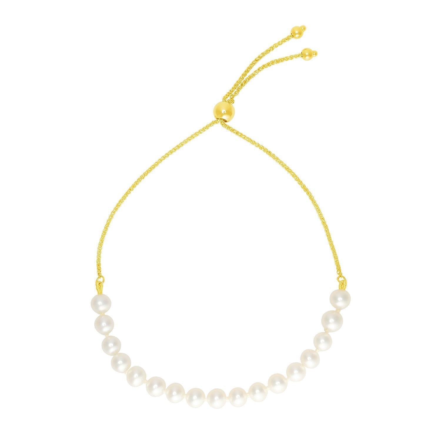 14k Yellow Gold Adjustable Friendship Bracelet with Pearls  DestGlow