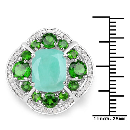 5.49 Carat Genuine Emerald, Chrome Diopside and White Diamond .925 Sterling Silver Ring by Bids.com