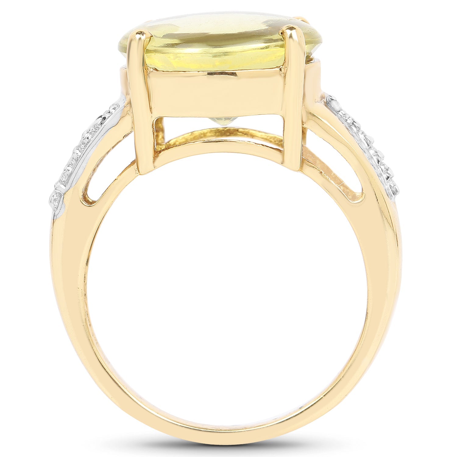 14K Yellow Gold Plated 9.26 Carat Genuine Lemon Topaz Buff Top and White Diamond Brass Ring by Bids.com