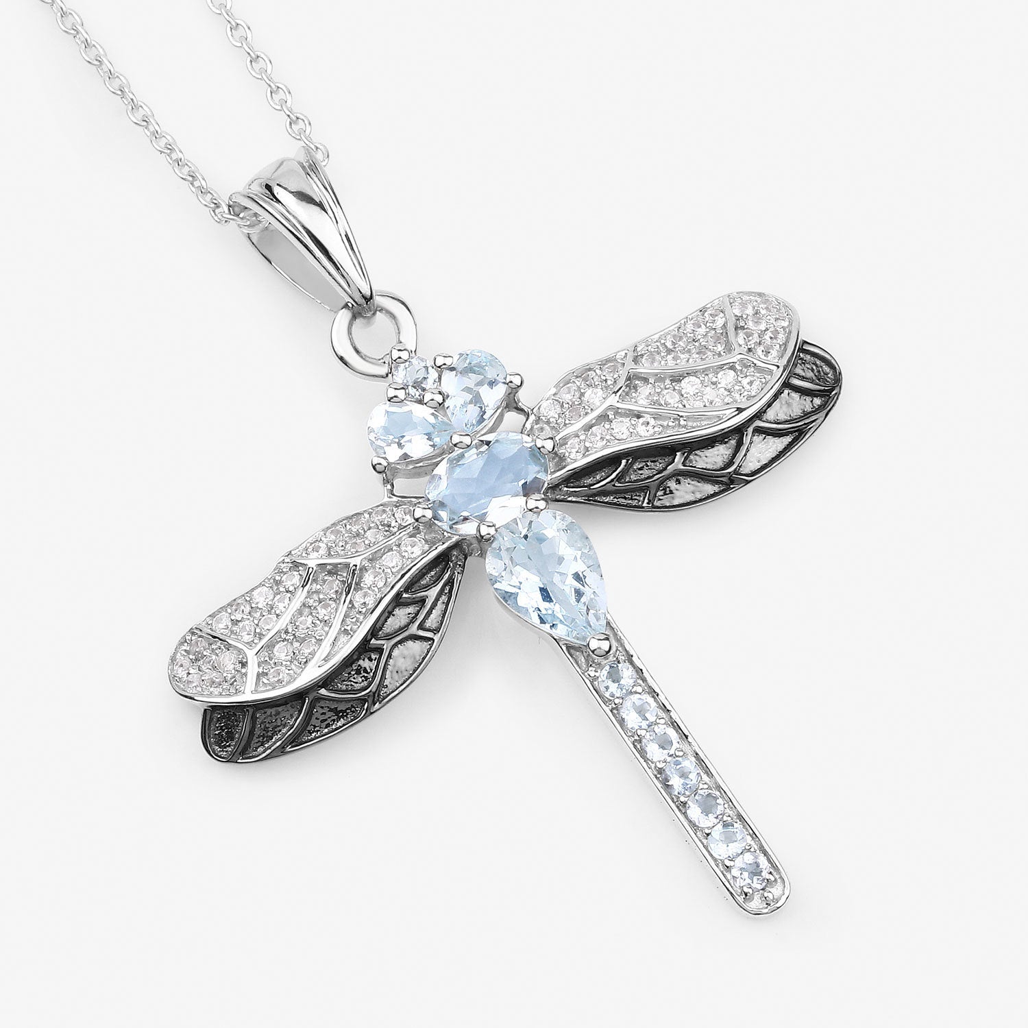 1.86 Carat Genuine Aquamarine and White Zircon .925 Sterling Silver Pendant  DestGlow