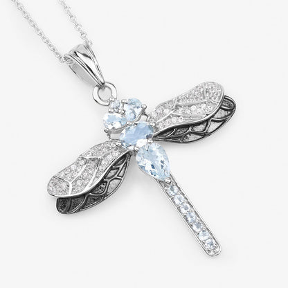 1.86 Carat Genuine Aquamarine and White Zircon .925 Sterling Silver Pendant  DestGlow