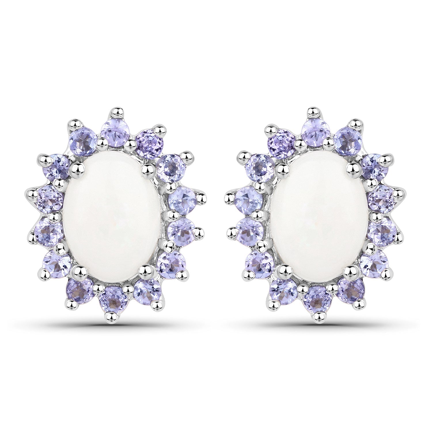 2.44 Carat Genuine Opal and Tanzanite .925 Sterling Silver Earrings  DestGlow