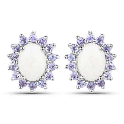 2.44 Carat Genuine Opal and Tanzanite .925 Sterling Silver Earrings  DestGlow
