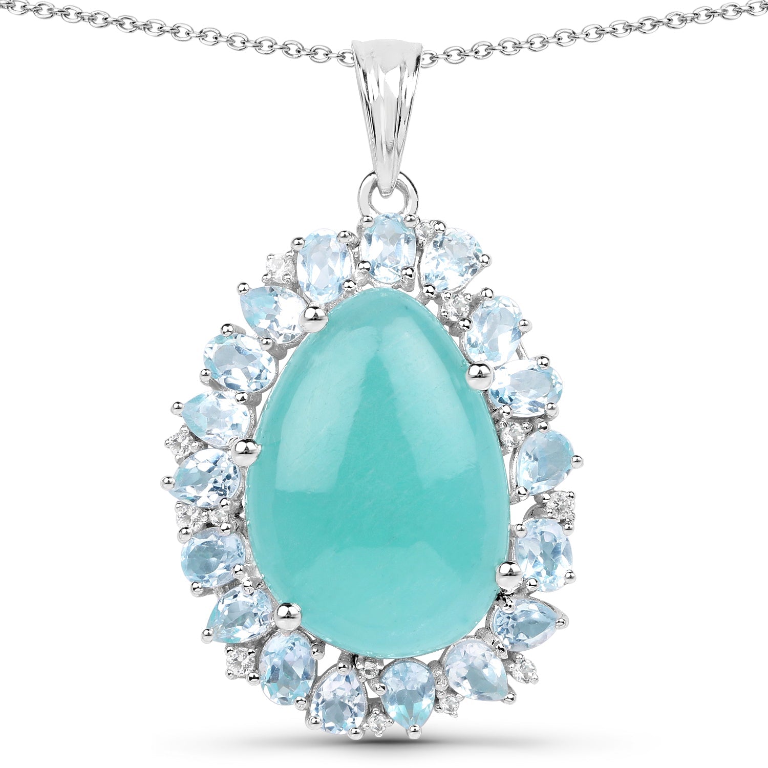 13.28 Carat Genuine Amazonite, Blue Topaz And White Topaz .925 Sterling Silver Pendant by Bids.com