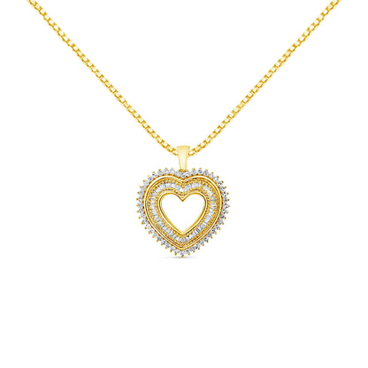 14K Yellow Gold Plated .925 Sterling Silver 1.0 Cttw Round and Baguette-Cut Diamond Composite Hearth 18" Pendant Necklace (I-J Color, I1-I2 Clarity)  DestGlow