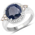 4.10 Carat Genuine Blue Sapphire, Champagne Diamond and White Diamond .925 Sterling Silver Ring by Bids.com