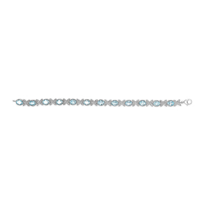 .925 Sterling Silver Oval Blue Topaz Diamond Butterfly Link Bracelet (I-J Color, I1-I2 Clarity) - Size 7" Inches by Bids.com