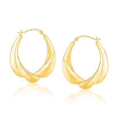 14k Yellow Gold Scallop Motif Graduated Oval Hoop Earrings by Bids.com