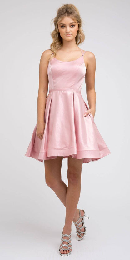 CLEARANCE - Juliet 852 Caged-Back Homecoming Short Dress with Pockets (Size Small) by DiscountDressShop
