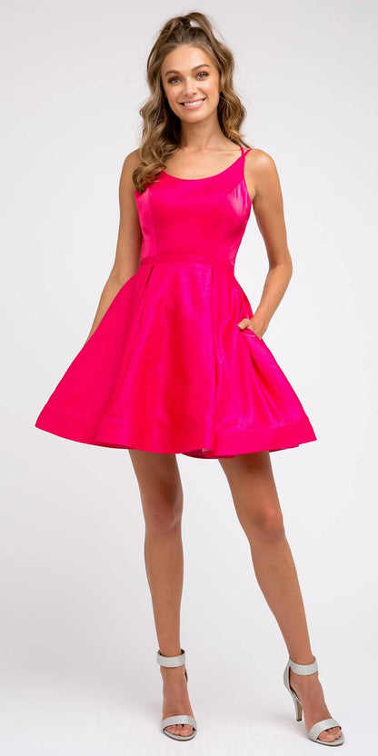 CLEARANCE - Juliet 852 Caged-Back Homecoming Short Dress with Pockets (Size Small) by DiscountDressShop