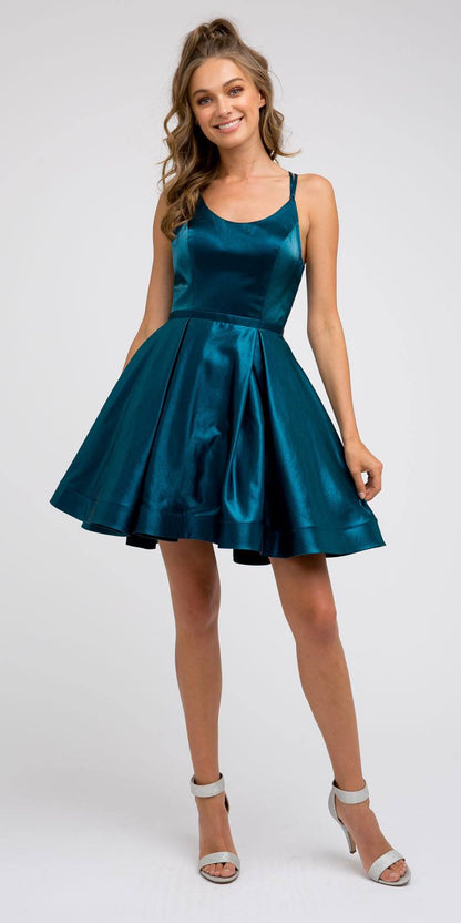 CLEARANCE - Juliet 852 Caged-Back Homecoming Short Dress with Pockets (Size Small) by DiscountDressShop