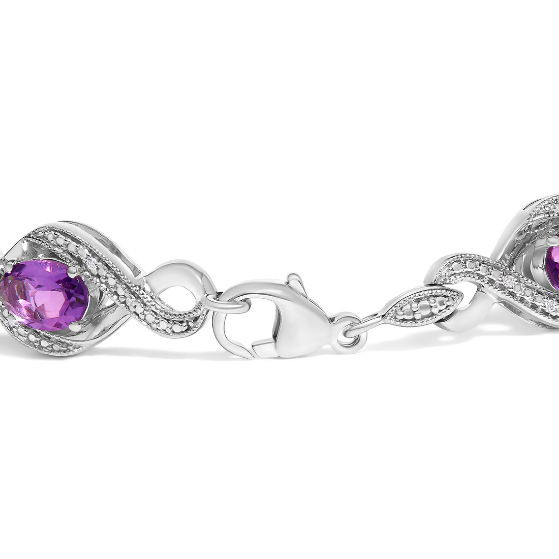.925 Sterling Silver 1/10 Cttw Natural Round Diamond and 7X5MM Oval Amethyst Cross Tennis Bracelet (I-J Color, I1-I2 Clarity) - 7" by Bids.com