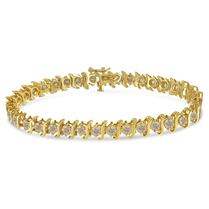 10K Yellow Gold Plated .925 Sterling Silver 7.0 cttw 2-Prong Set Round Brilliant Cut Diamond "S" Link Bracelet (J-K color, I1-I2 clarity) - 7" by Bids.com