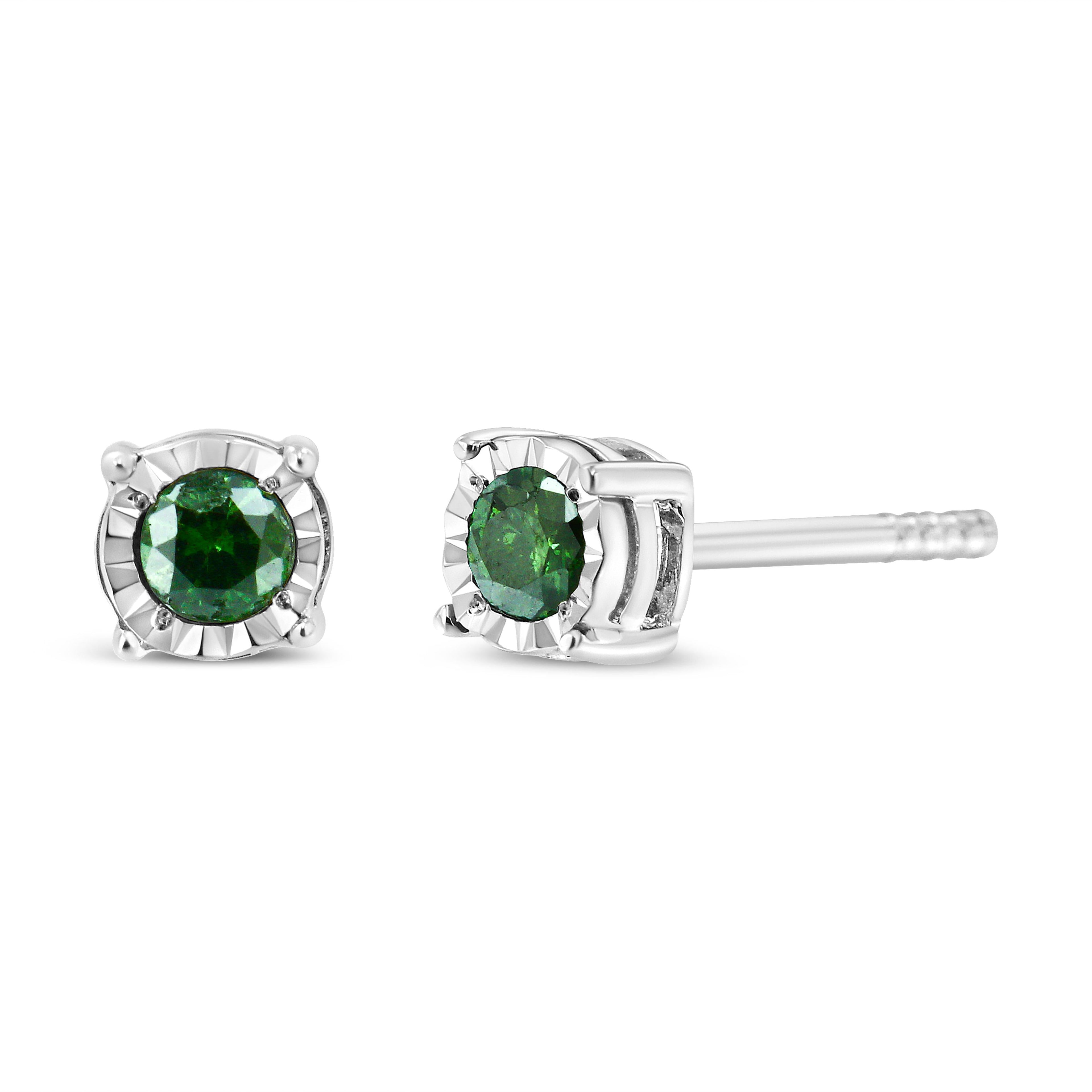 Sterling Silver Rose Cut Treated Green Diamond Solitaire Stud Earrings (0.25 cttw, Green Color, I2-I3 Clarity) by Bids.com
