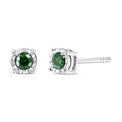 Sterling Silver Rose Cut Treated Green Diamond Solitaire Stud Earrings (0.25 cttw, Green Color, I2-I3 Clarity) by Bids.com