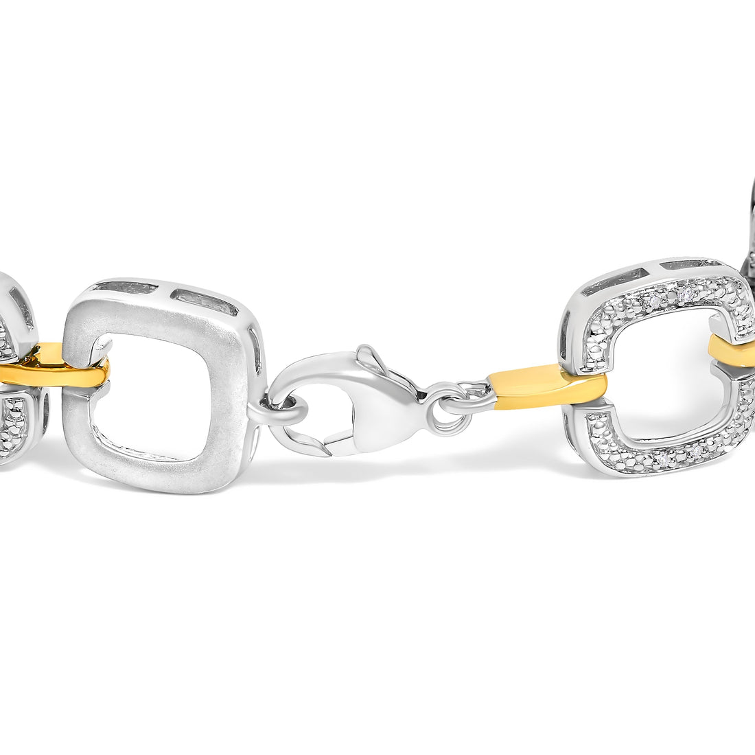 .925 Two-Tone Sterling Silver Diamond Accent Open Box Link Bracelet (I-J Color, I1-I2 Clarity) - 7"  DestGlow