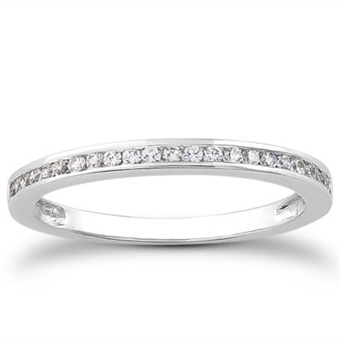 14k White Gold Slender Channel Set Diamond Wedding Ring Band Set 1/2 Around by Bids.com