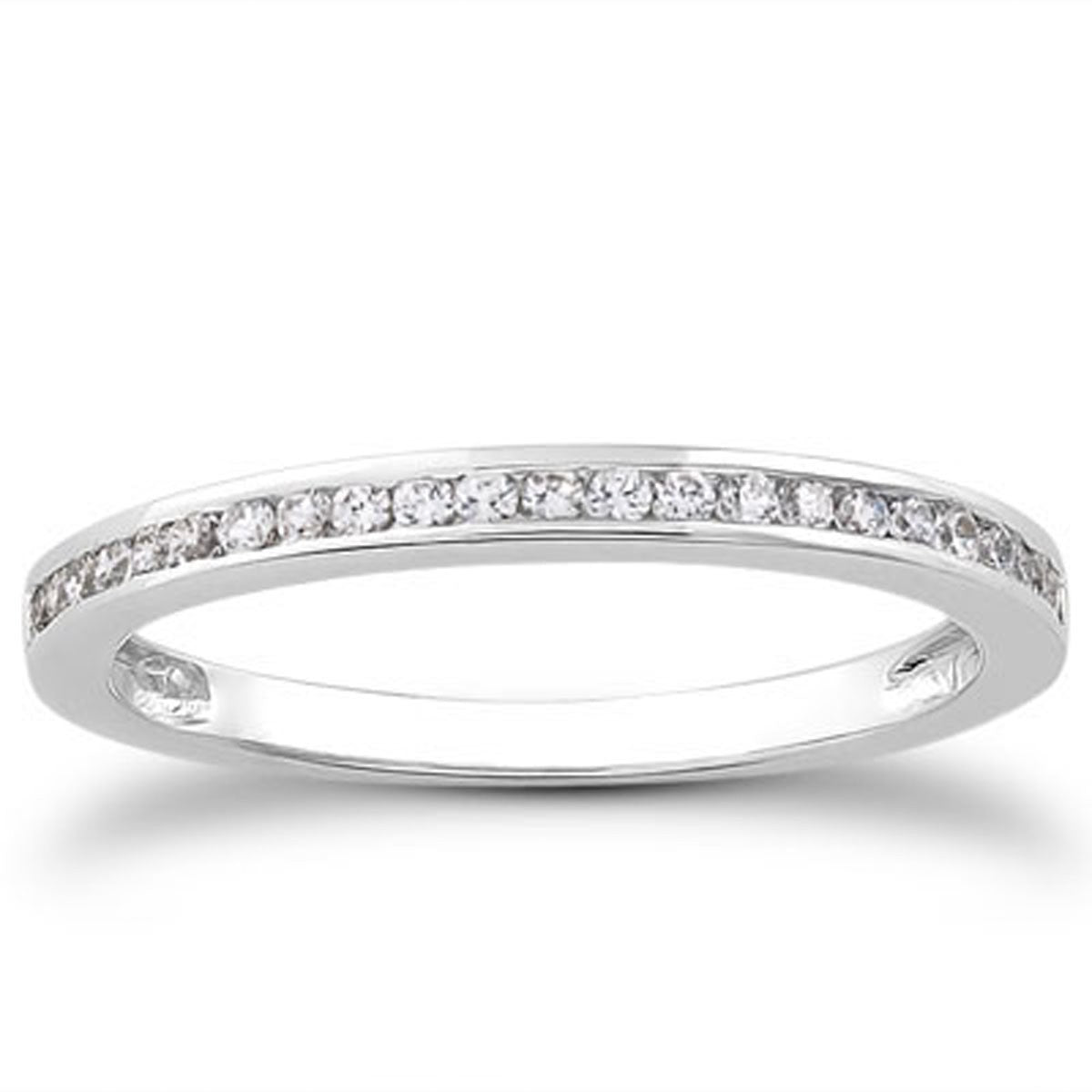 14k White Gold Slender Channel Set Diamond Wedding Ring Band Set 1/2 Around by Bids.com