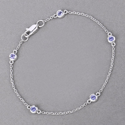 0.50 Carat Genuine Tanzanite .925 Sterling Silver Bracelet