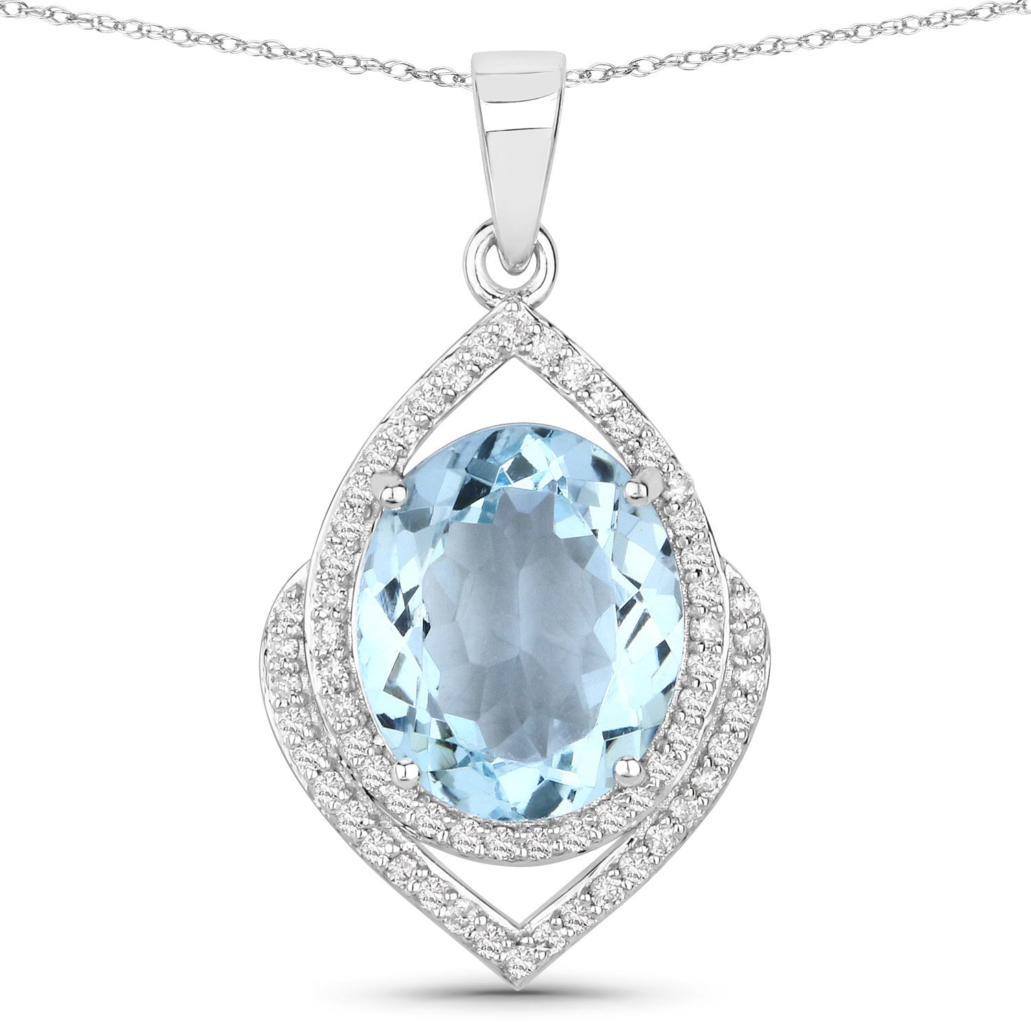 3.82 Carat Genuine Aquamarine and White Diamond 14K White Gold Pendant by Bids.com