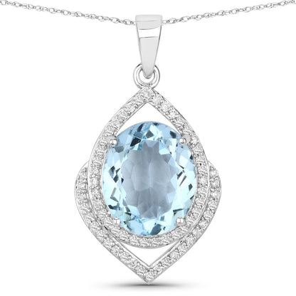 3.82 Carat Genuine Aquamarine and White Diamond 14K White Gold Pendant by Bids.com
