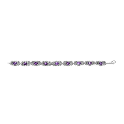 Sterling Silver Oval Purple Amethyst and Diamond Interlocking Halo Link Bracelet by Bids.com
