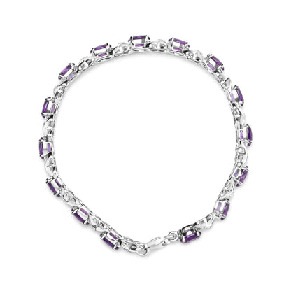 .925 Sterling Silver 7x5mm Oval Amethyst and Diamond Accent X-Link Bracelet (H-I Color, SI1-SI2 Clarity)  - Size 7"  DestGlow
