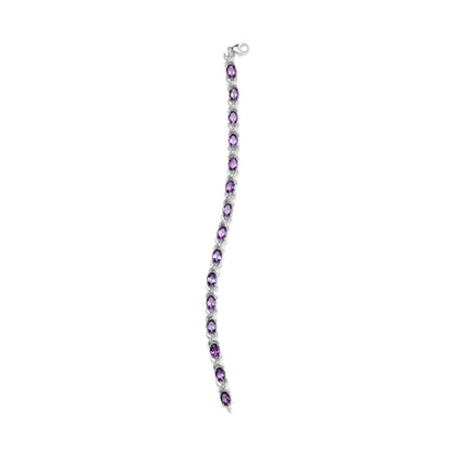 .925 Sterling Silver 7x5mm Oval Amethyst and Diamond Accent X-Link Bracelet (H-I Color, SI1-SI2 Clarity)  - Size 7"  DestGlow
