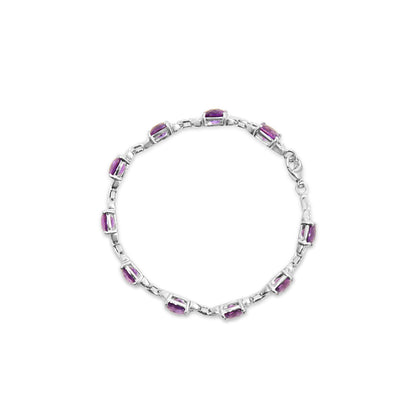 .925 Sterling Silver 7mm Cushion Cut Amethyst Gemstone and Diamond Tennis Link Bracelet (I-J Color, I1-I2 Clarity) - Size 7" by Bids.com