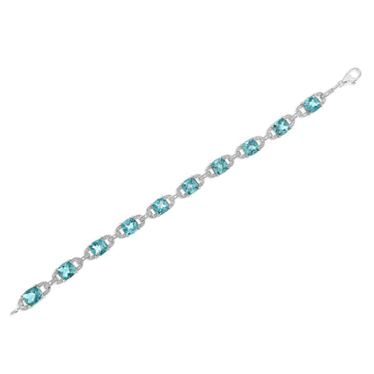 .925 Sterling Silver 7x7 mm Cushion Cut Blue Topaz and 1/20 cttw Round Cut Diamond Fashion Tennis Bracelet (I-J Color, I1-I2 Clarity) - 7" by Bids.com