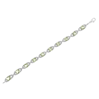 .925 Sterling Silver 7x7 mm Cushion Cut Green Amethyst and 1/20 cttw Round Cut Diamond Fashion Tennis Bracelet (I-J Color, I1-I2 Clarity) - 7"  DestGlow