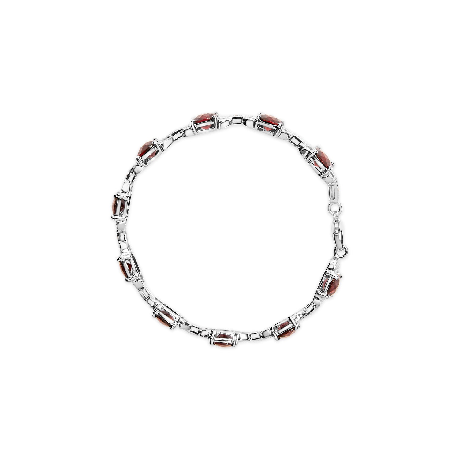 .925 Sterling Silver 7x7mm Checkered Cushion Red Garnet and Diamond Accent Fashion Tennis Link Bracelet (I-J Color, I1-I2 Clarity) - Size 7" Inch by Bids.com