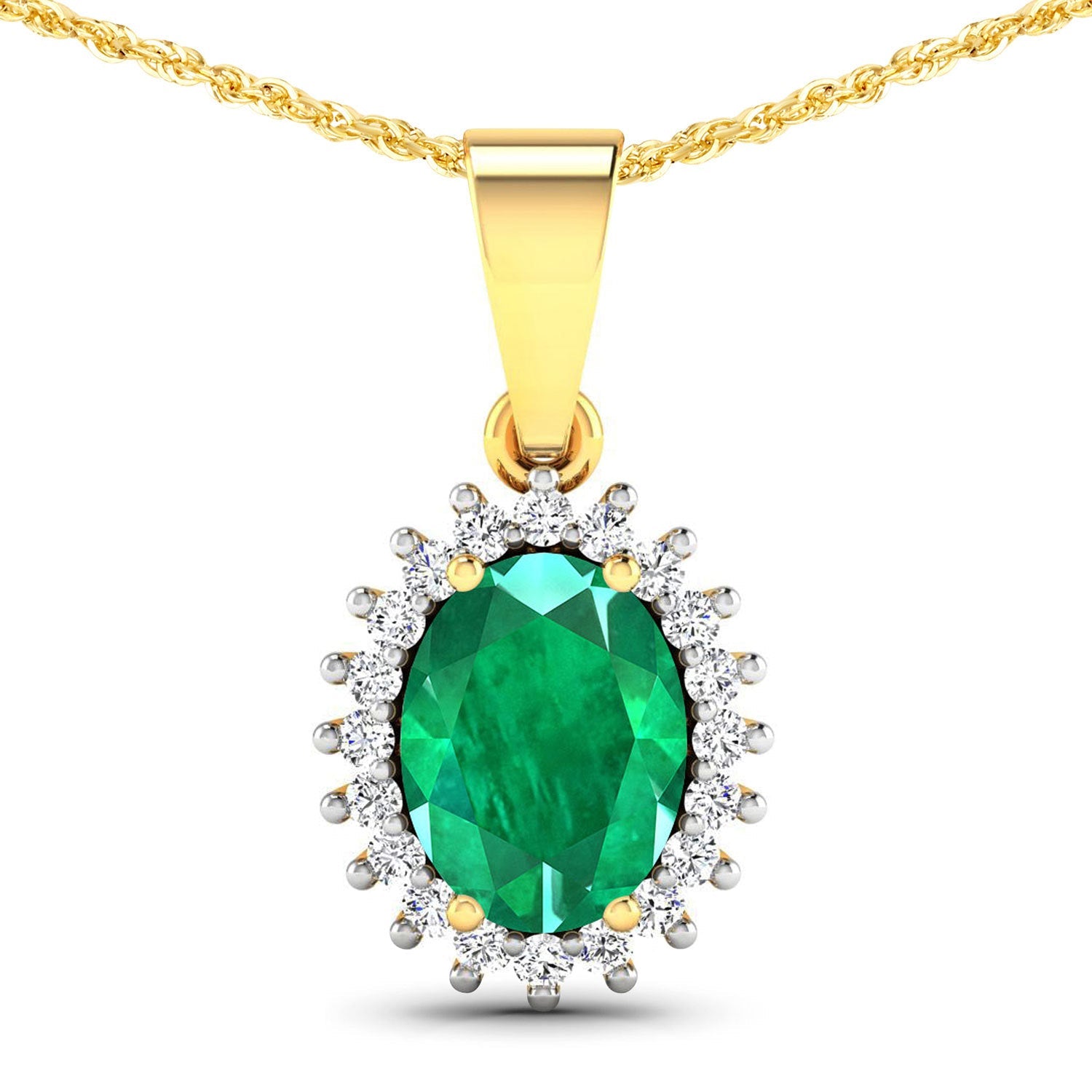 1.13 Carat Genuine Zambian Emerald and White Diamond 14K Yellow Gold Pendant by Bids.com