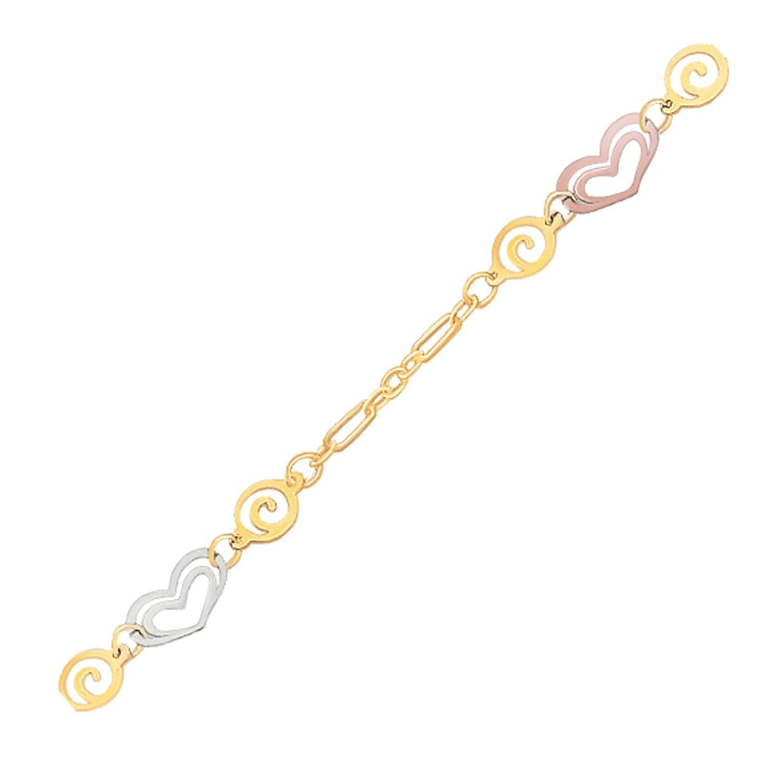 14k Tri-Color Gold Anklet with Multi Color Heart Stations by Bids.com