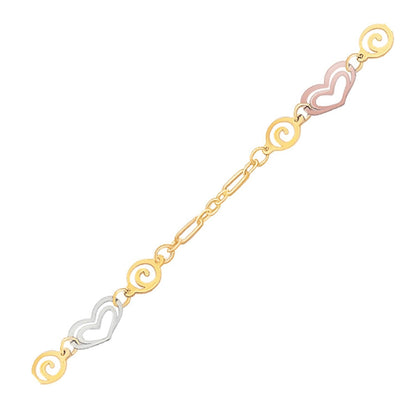 14k Tri-Color Gold Anklet with Multi Color Heart Stations by Bids.com