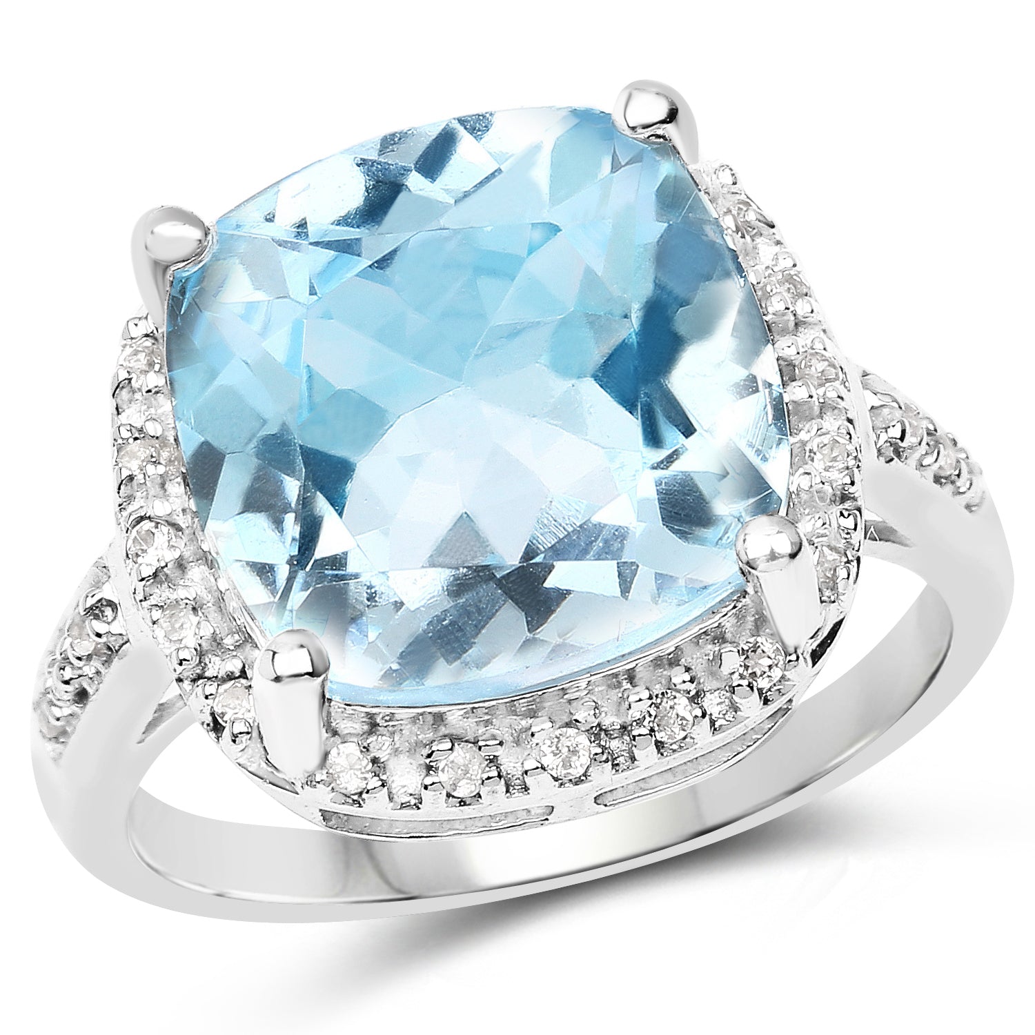 7.18 Carat Genuine Blue Topaz and White Topaz .925 Sterling Silver Ring by Bids.com