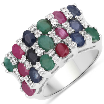 3.48 Carat Genuine Multi Stones .925 Sterling Silver Ring  DestGlow