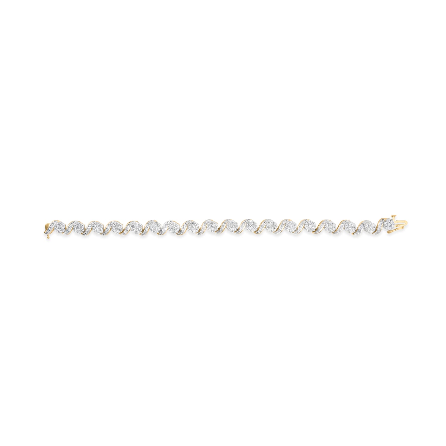 10k Yellow Gold 5.00 Cttw Round-Cut and Baguette-Cut Diamond Floral Link 7.25" Bracelet (I-J Color, I2-I3 Clarity) by Bids.com