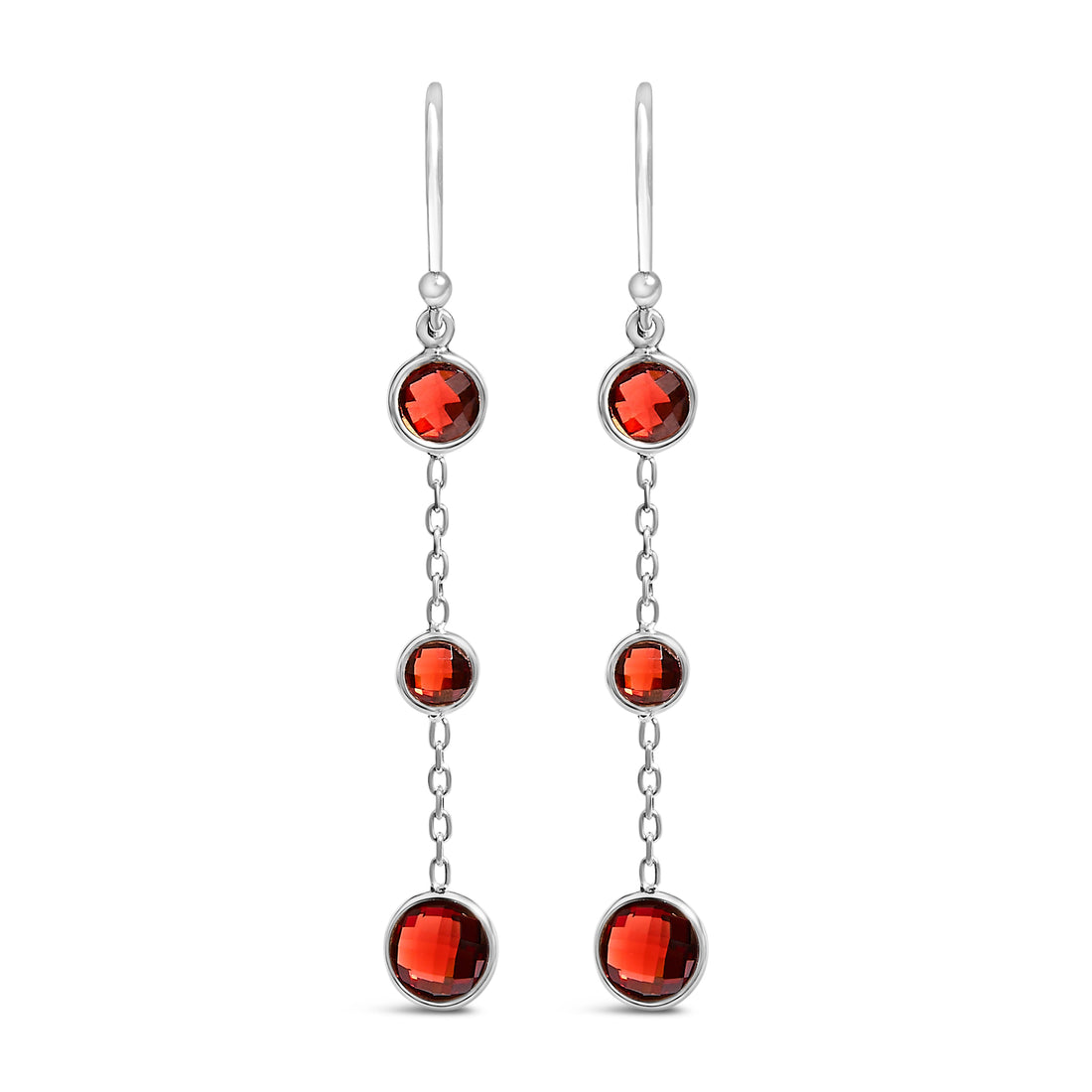 .925 Sterling Silver Graduating Bezel Set Red Garnet Dangle Earring by Bids.com