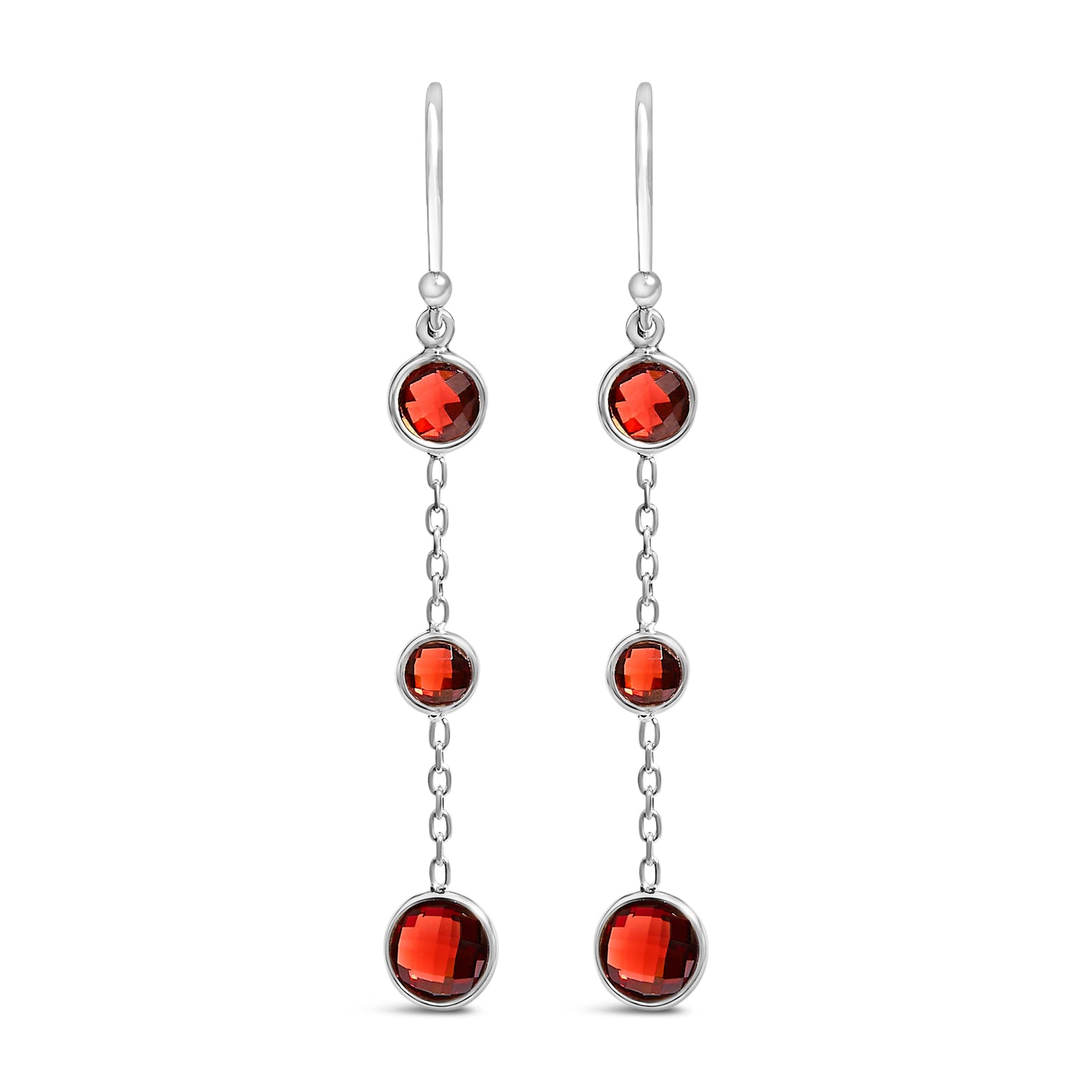 .925 Sterling Silver Graduating Bezel Set Red Garnet Dangle Earring by Bids.com