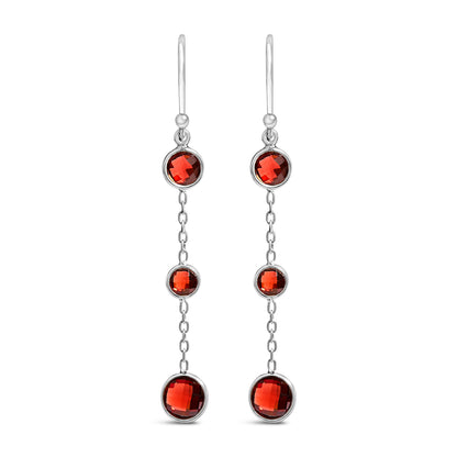.925 Sterling Silver Graduating Bezel Set Red Garnet Dangle Earring by Bids.com