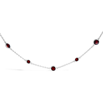 .925 Sterling Silver Checkerboard Cut Red Garnet Bezel Station Necklace - 22" Inches by Bids.com