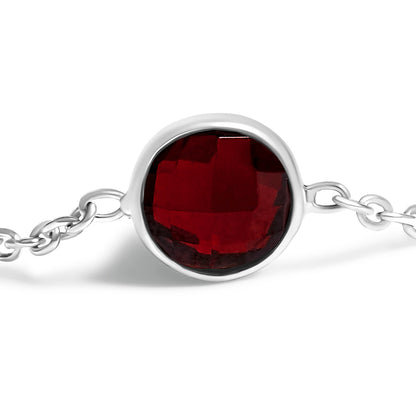 .925 Sterling Silver Checkerboard Cut Red Garnet Bezel Station Necklace - 22" Inches by Bids.com