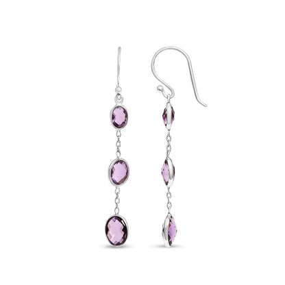 .925 Sterling Silver Checkerboard Cut Oval Purple Amethyst 2" Inch Drop and Dangle Earrings by Bids.com